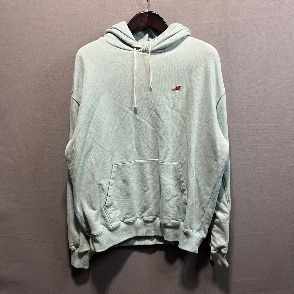 Vintage New Balance Hoodie Mens XL Light Blue USA Pullover Logo Sweatshirt